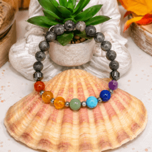 Bracelet 7 Chakras et Couronne Larvikite – Harmonie et protection