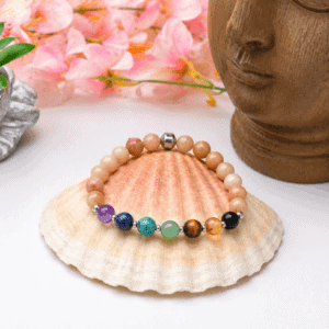 Bracelet pierres naturelles lithothérapie 7 chakras & Aventurine rose