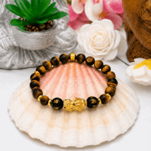 Bracelet Feng Shui Œil de Tigre 8 mm – Dragon de prospérité et protection