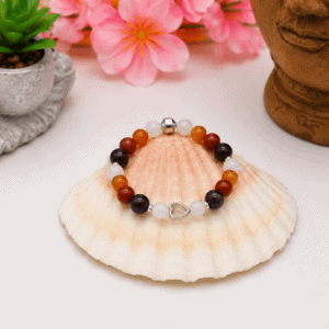 Bracelet pierres naturelles en mélange Pierre de lune, Cornaline, Jaspé rouge et Grenat