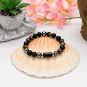 Bracelet Triple Protection – Hématite, Œil de Tigre et Obsidienne 8 mm