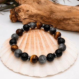 Bracelet Œil de Tigre, Obsidienne et Larvikite 10 mm – Protection et stabilité