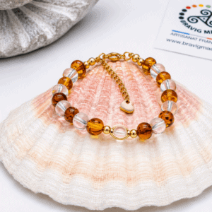 Bracelet Gourmette Ambre et Cristal de Roche – Élégance naturelle et énergie lumineuse