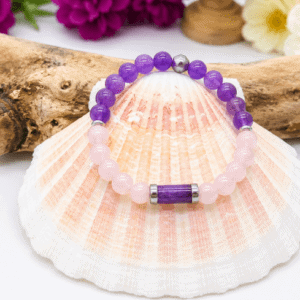 Bracelet Améthyste & Quartz Rose 6 mm
