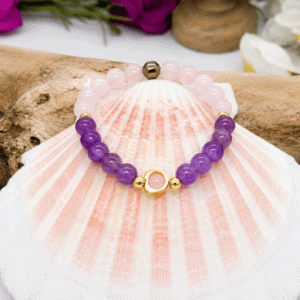 Bracelet Améthyste & Quartz Rose 6 mm sérénité sommeil