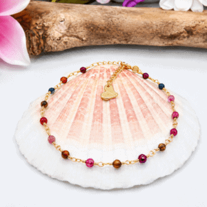 Bracelet-ou-chevilliere-ultra-fin-en-agate de 4 mm-chainette-plaquee