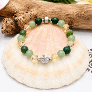 Bracelet chance et porte-bonheur en citrine, aventurine verte et agate mousse argenté