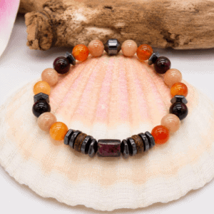 Bracelet vitalité et joie de vivre en grenat cornaline et pierre de soleil homme 8 mm
