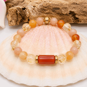 Bracelet vitalité et joie de vivre en pierre de soleil, cornaline et citrine 8 mm