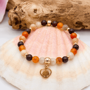 Bracelet vitalité et joie de vivre en grenat cornaline et pierre de soleil 6 mm