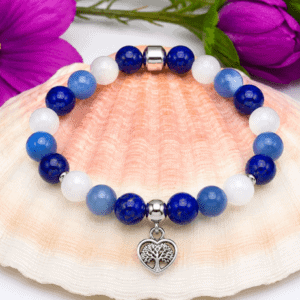 bracelet en sélénite aventurine bleue lapis lazuli élastique