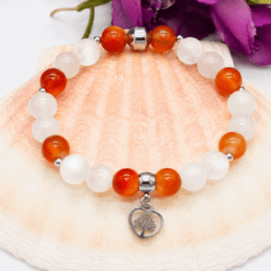 Bracelet pour règles douloureuses en sélénite, pierre de lune et cornaline