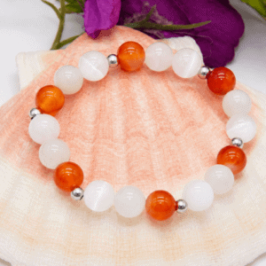 Braceletélastique pour règles douloureuses en sélénite, pierre de lune et cornaline