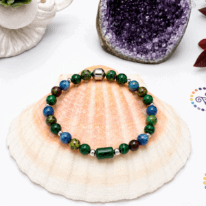 Bracelet pierres naturelles douleurs – Malachite, Chrysocolle & Apatite