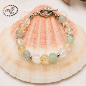 Bracelet Concentration Apprentissage – Fluorine, Cristal de Roche & Citrine 8 mm Fermoir Tibétain