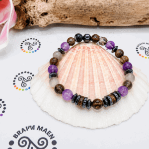 Bracelet Arrêt du Tabac 8 mm en Améthyste, Quartz Fumé & Agate du Botswana
