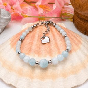 Bracelet gourmette en aigue marine 4 et 6 mm avec fermoir