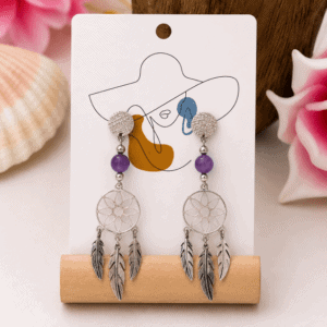 Boucles d'Oreilles Attrape-Rêves en Améthyste