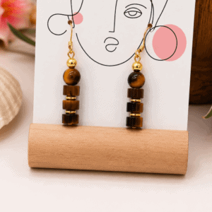 Boucles d'oreilles en Oeil de Tigre heishi