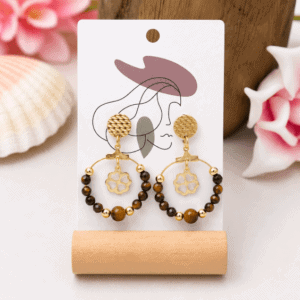 Boucles d'Oreilles Créoles en Œil de Tigre Naturel