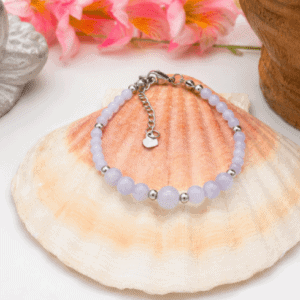 Bracelet gourmette en calcédoine bleue 4 et 6 mm avec fermoir argenté