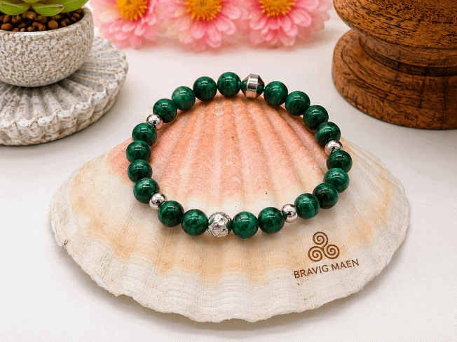 bracelet en malachite version argentée