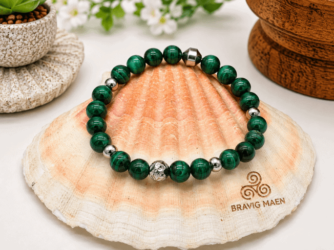bracelet en malachite 8 mm version argentée
