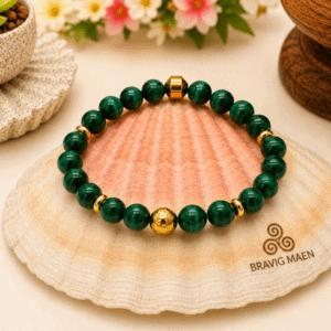 bracelet en malachite 8 mm version dorée