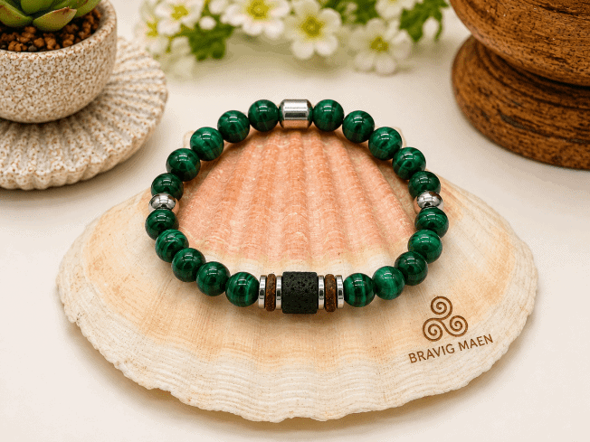 bracelet en malachite 8 mm élastique modèle homme