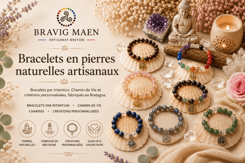 Bracelets en pierres naturelles artisanaux Bravig Maen fabriqués en Bretagne