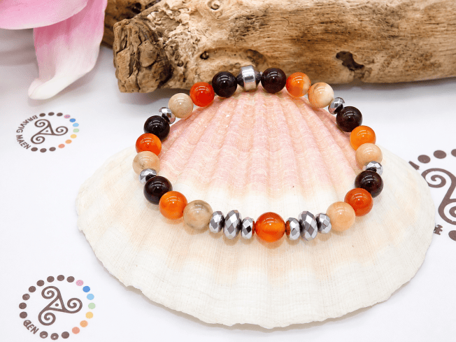 Bracelet joie de vivre & confiance en soi - cornaline - pierre de soleil - grenat
